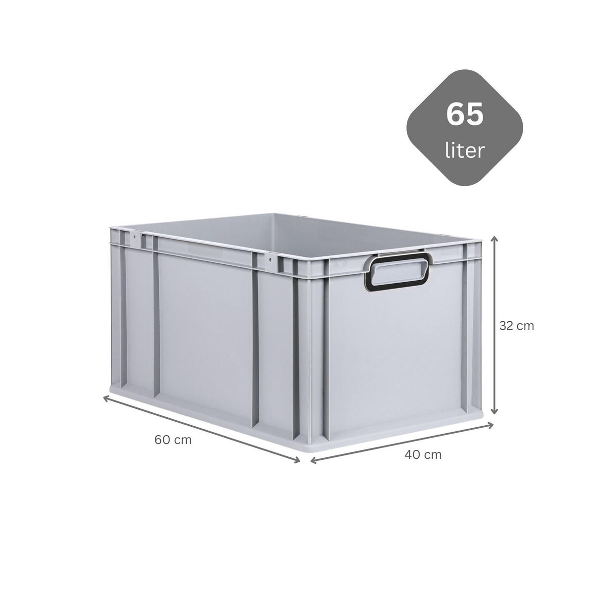 EUROBOX 3x NextGen Color 32x40x60 cm 65 Liter Griffe schwarz zu, Grau - Schwarz/Grau, Kunststoff (40/32/60cm) - PROREGAL