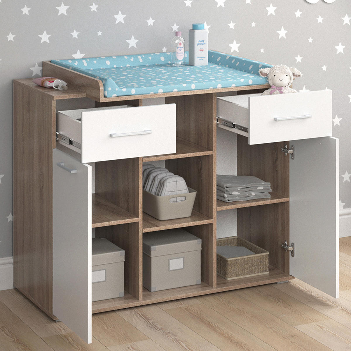 WICKELKOMMODE Leonie Sonoma 113 x 109 cm - Braun/Sonoma Eiche, Holzwerkstoff (113/109/70cm) - Vicco