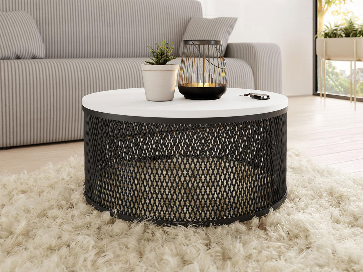 COUCHTISCH Korlew - Schwarz/Weiß, Holzwerkstoff/Metall (58/58/28cm) - MIRJAN24