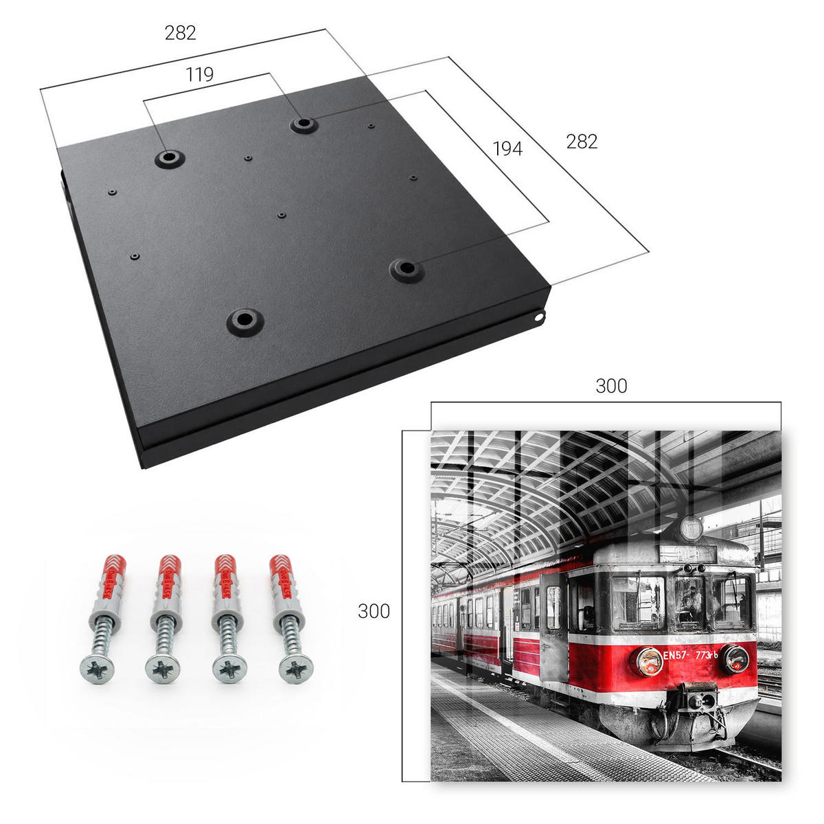 SCHLÜSSELBOX Schwarz 30x30 cm- Türöffnung nach rechts - Eisenbahnsymmetrie - Schwarz, Metall (30/30/5cm) - TULUP