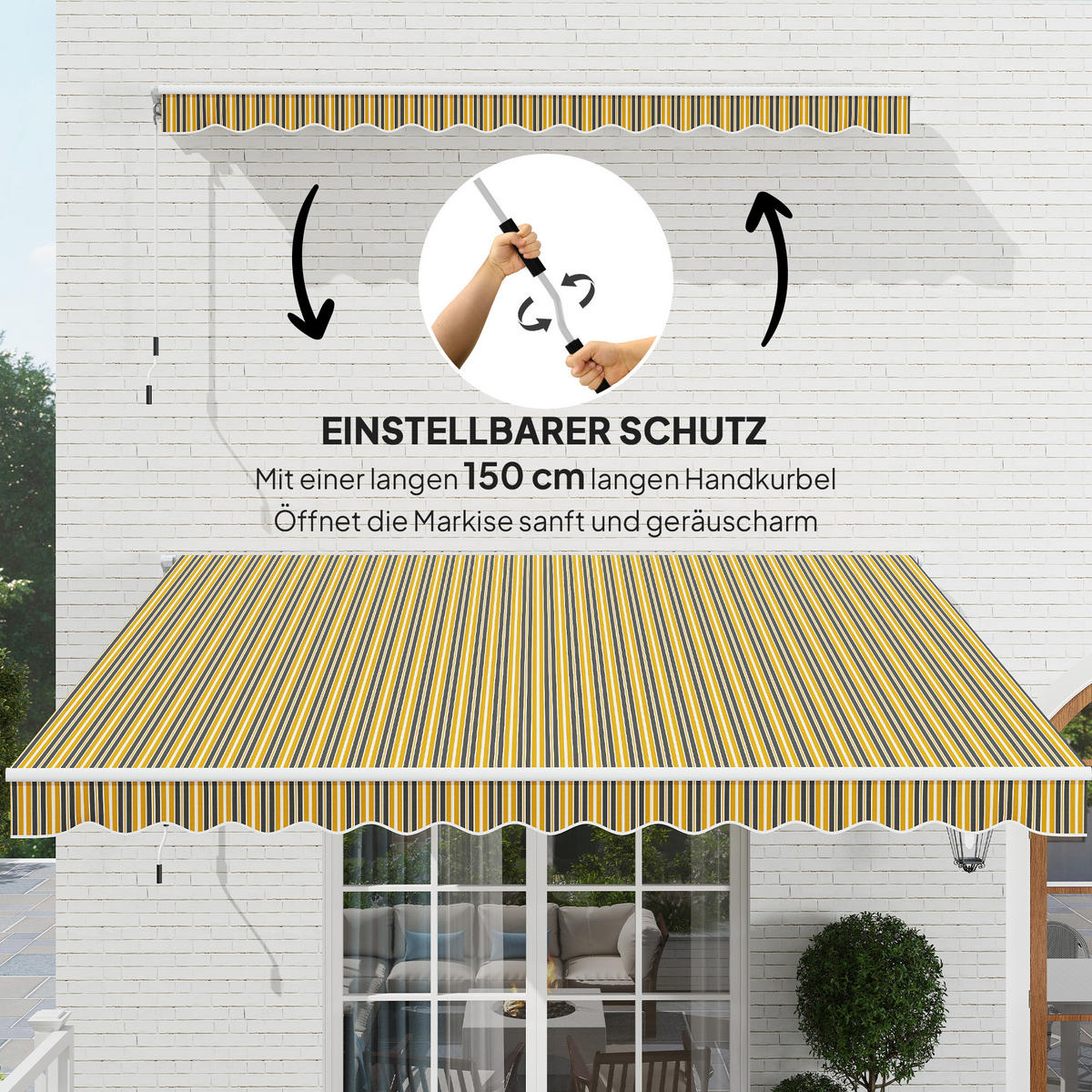 MARKISE Sonnenschutz Sonnendach, 3, 5 m x 2,5 m, Gelb + Grau - Gelb, Metall (350/1/250cm)