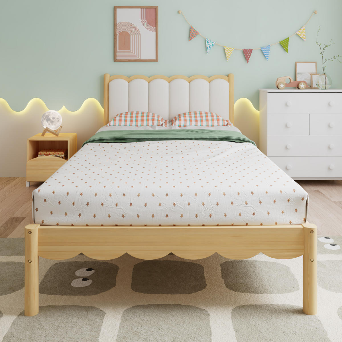 POLSTERBETT 90/200 cm in Beige und Natur mit Wellenoptik - Beige/Naturfarben, Holzwerkstoff/Textil (90/200cm) - WISHDOR