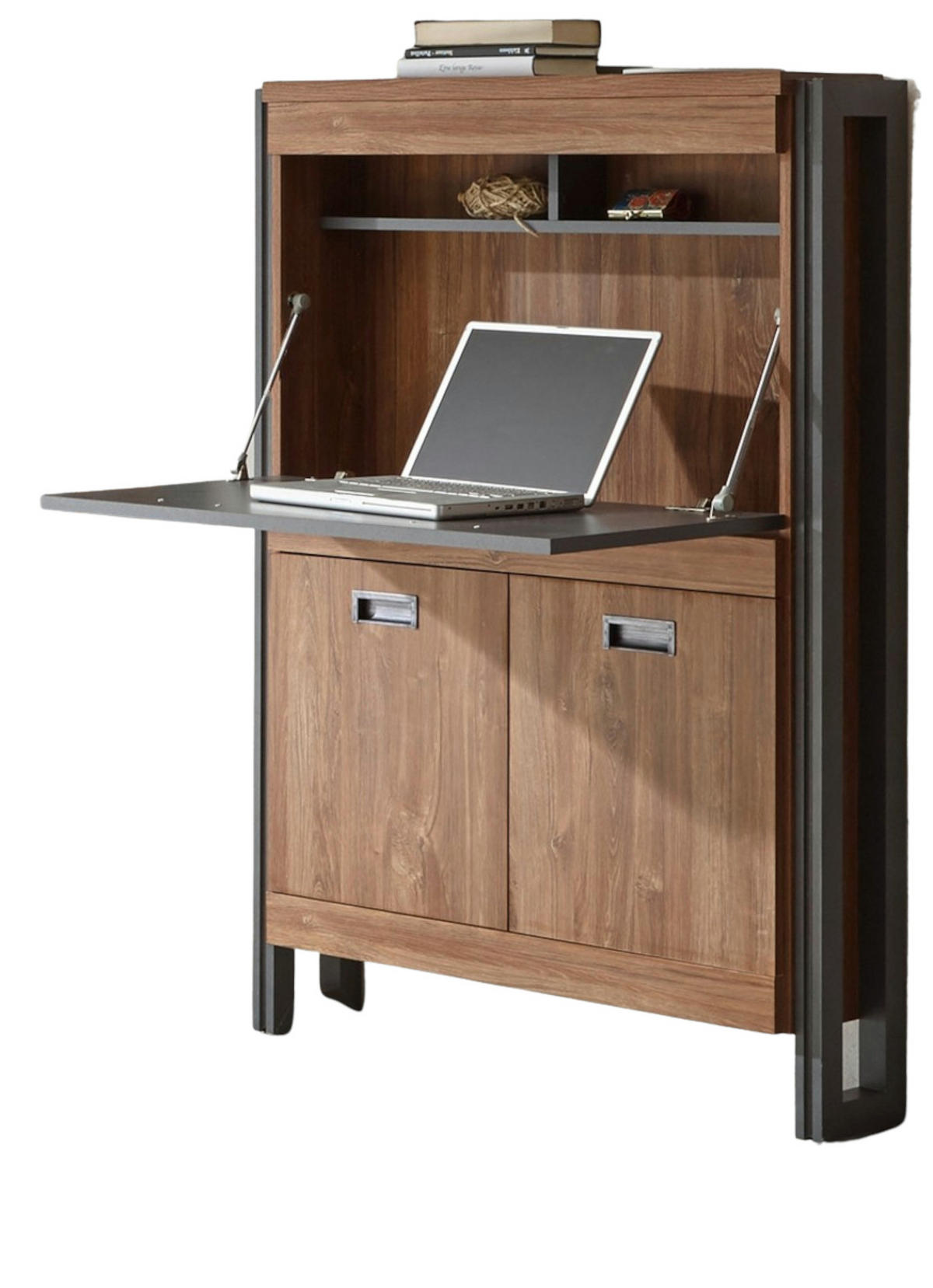 SEKRETÄR Eiche Stirling, Matera grau, Schreibtisch 90 x 127 cm - Eichefarben/Silberfarben, Holzwerkstoff/Metall (22/90/127cm) - Furn.Design