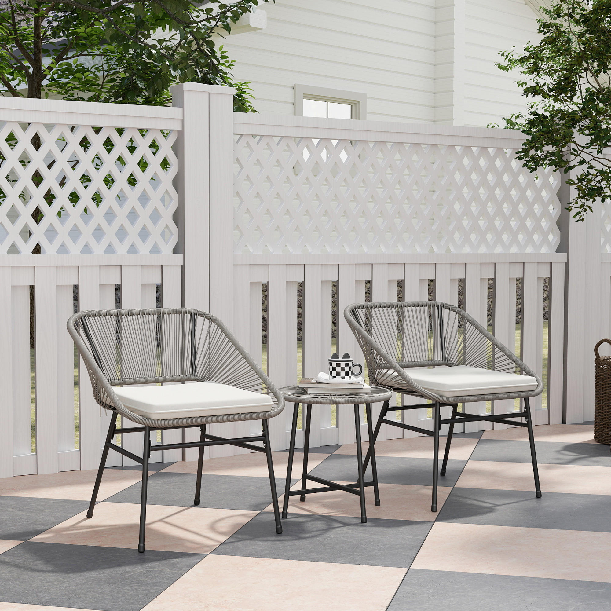 GARTENMÖBEL-SET, Outdoor Lounge Balkonmöbel für 2 Personen Dunkelgrau - Dunkelgrau, Metall - Outsunny