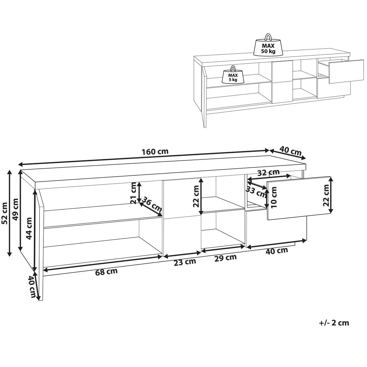 TV-MÖBEL Hellbraun, Weiß FARADA 40/160/52 cm - Hellbraun, Holzwerkstoff (160/52/40cm) - Beliani