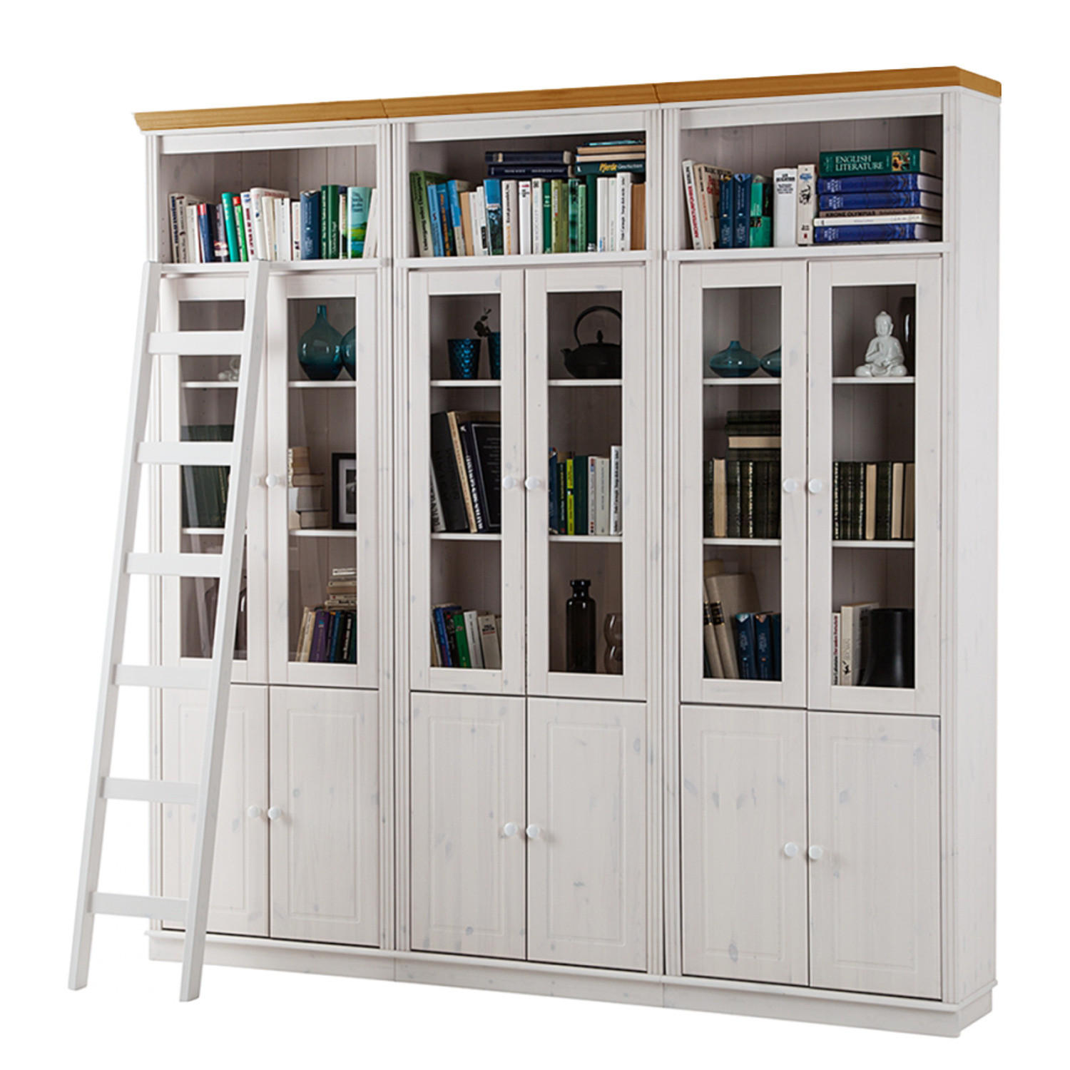 BÜCHERWAND - Kiefer massiv - Typ E - Weiß/Kieferfarben, Holz (222/223/37cm) - home24