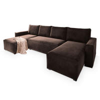 ROHOVÁ SEDAČKA DENI hnědá - šedá/hnědá, dřevo/textil (295/140cm) - MASSENO