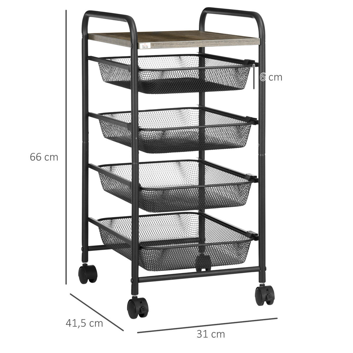 ROLLWAGEN, Küchenwagen, Stahl, Schwarz - Schwarz, Holzwerkstoff (31/66/41.5cm) - HOMCOM