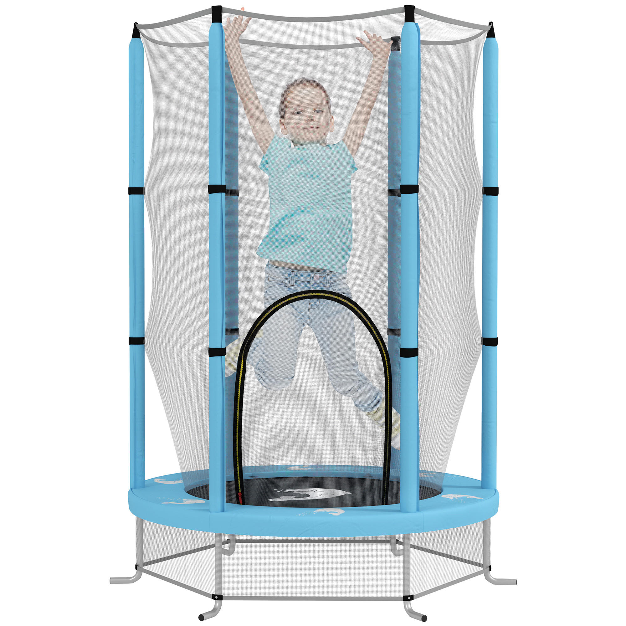 KINDER TRAMPOLIN, Hellblau, Stahl, Kunststoff - Hellblau, Metall (140/140cm) - AIYAPLAY