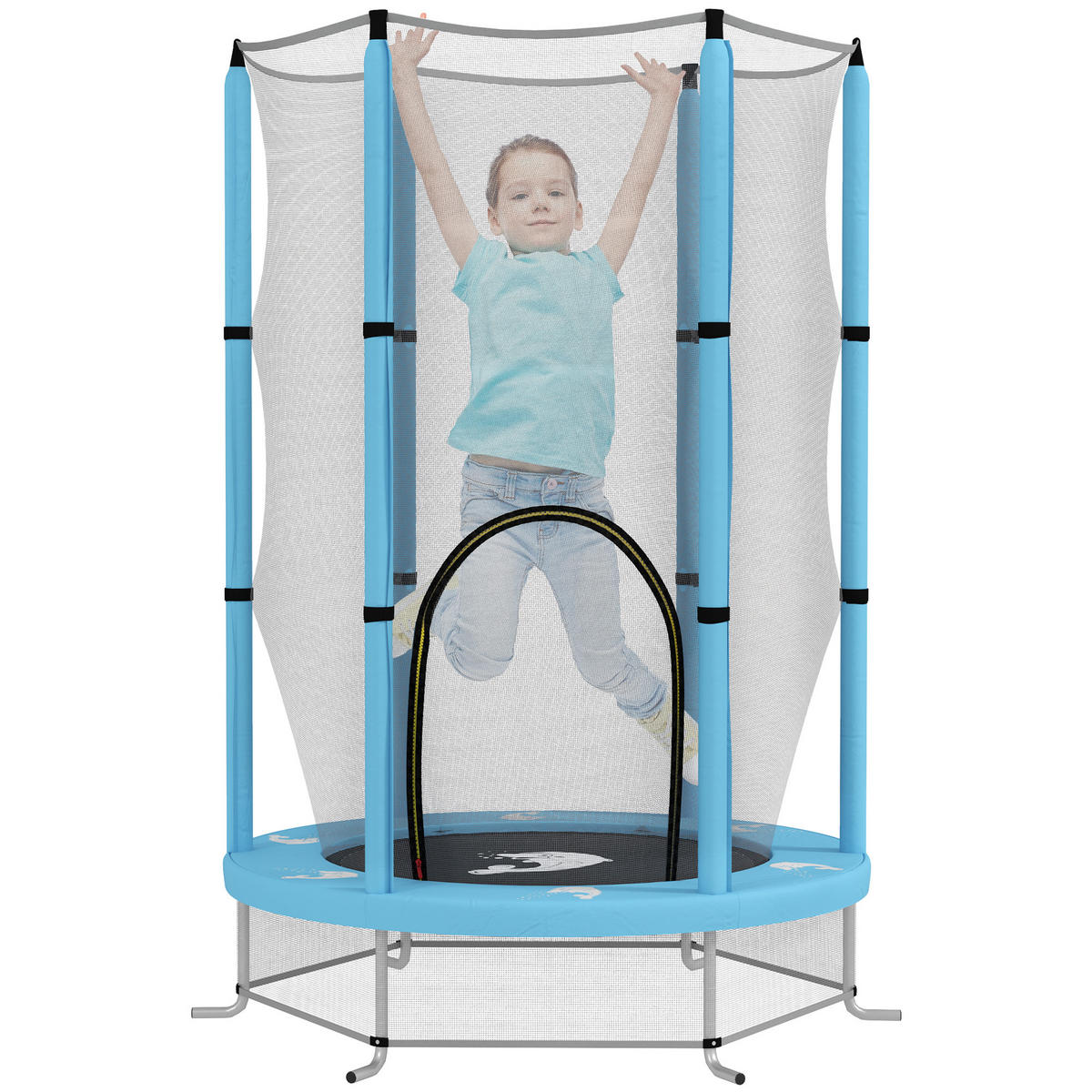 KINDER TRAMPOLIN, Hellblau, Stahl, Kunststoff - Hellblau, Metall (140/140cm) - AIYAPLAY