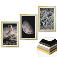 WANDBILDER 3er Set - 40x60 cm Goldrahmen - Astronautenfoto vom Mond - Goldfarben, Kunststoff (40/60cm) - ArtPrintCave