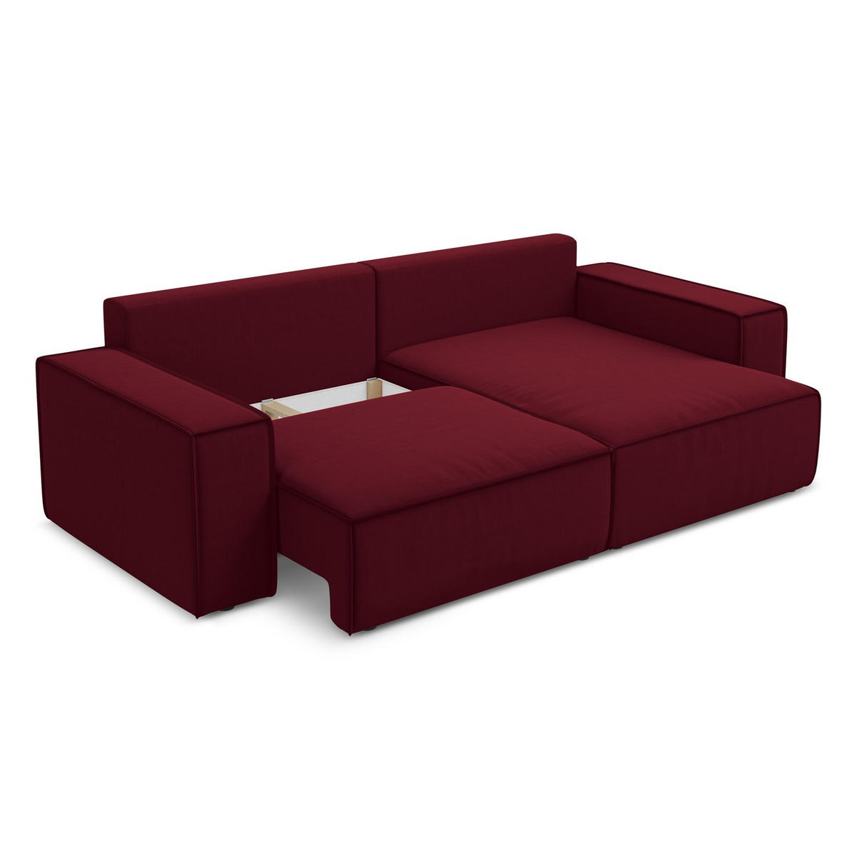 ECKSOFA mit Schlaffunktion Samt Stoff Rot - Bordeaux/Rot, Kunststoff/Textil (257/148cm) - LaMiaSofa