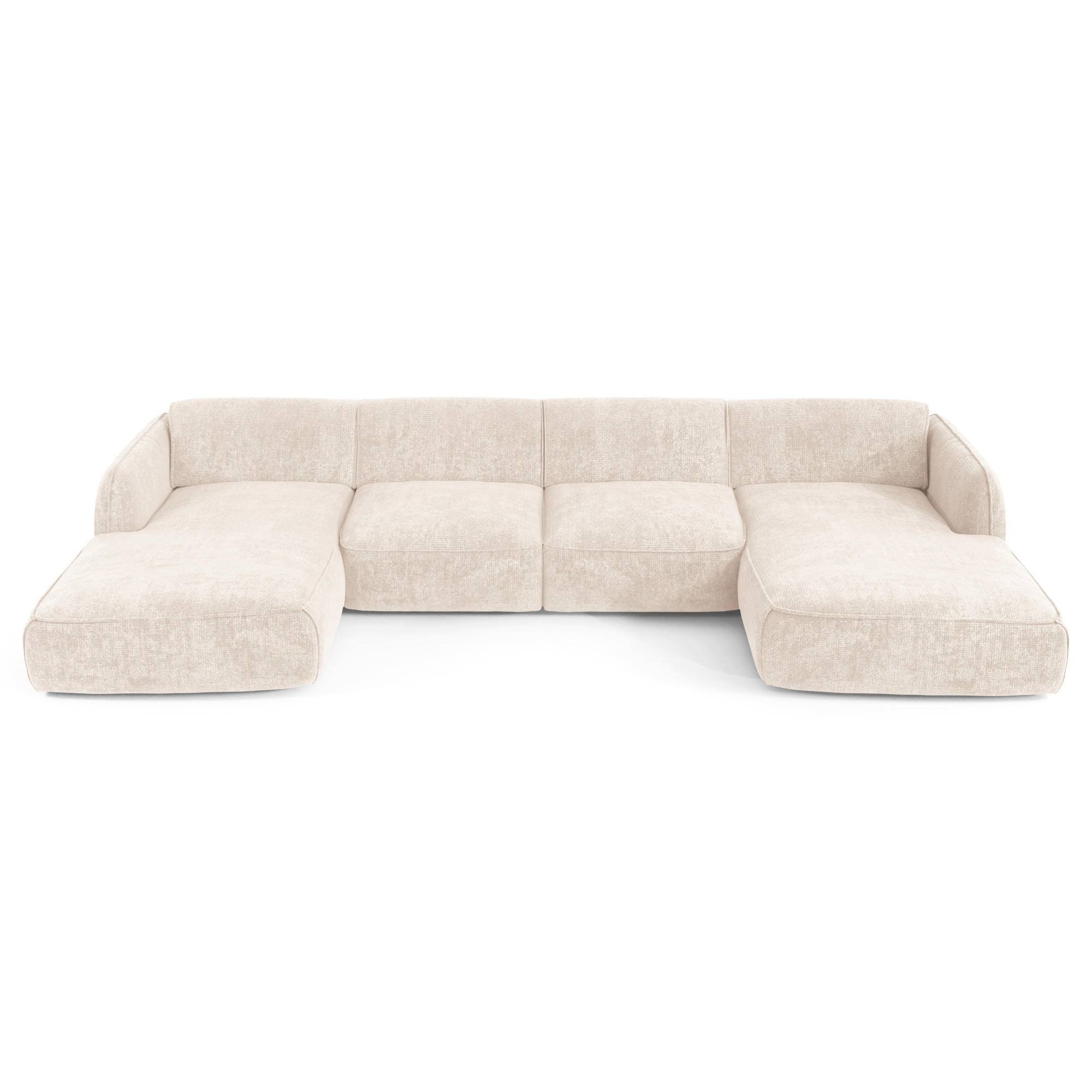 WOHNLANDSCHAFT Rastervelours Creme 346cm - Creme, Textil (346/76/166cm) - Sia Home