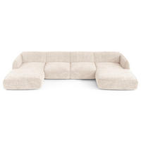 WOHNLANDSCHAFT Rastervelours Creme 346cm - Creme, Textil (346/76/166cm) - Sia Home