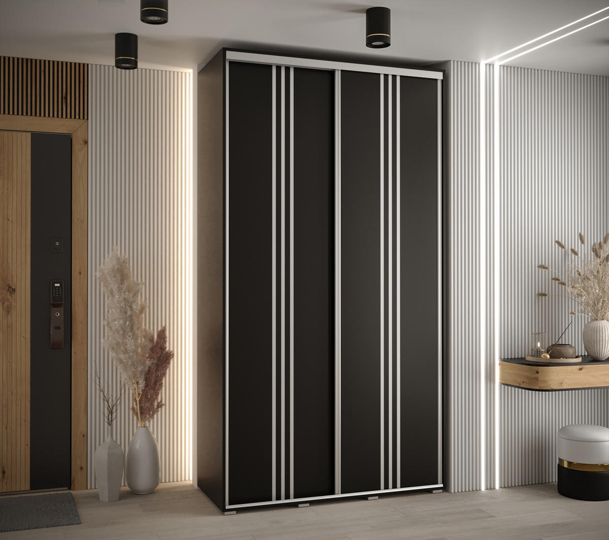 SCHWEBETÜRENSCHRANK 235,2/130/60 2-türig - Silberfarben/Schwarz, Holz/Metall (130/235/60cm) - Abiks Möbel