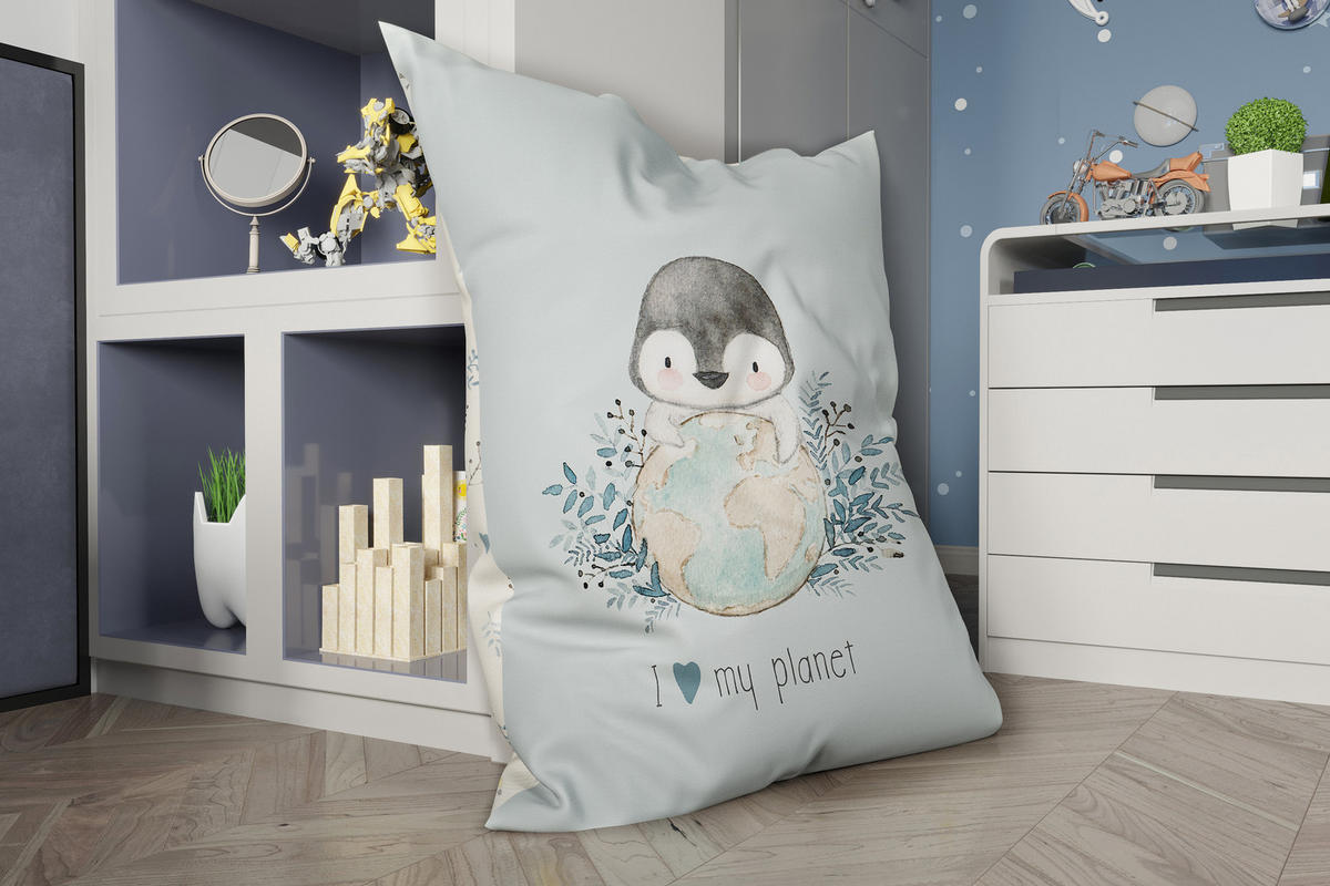 KINDER-SITZSACK - Pinguin - Pastellblau/Weiß, Textil (100/25/135cm) - Green Bean