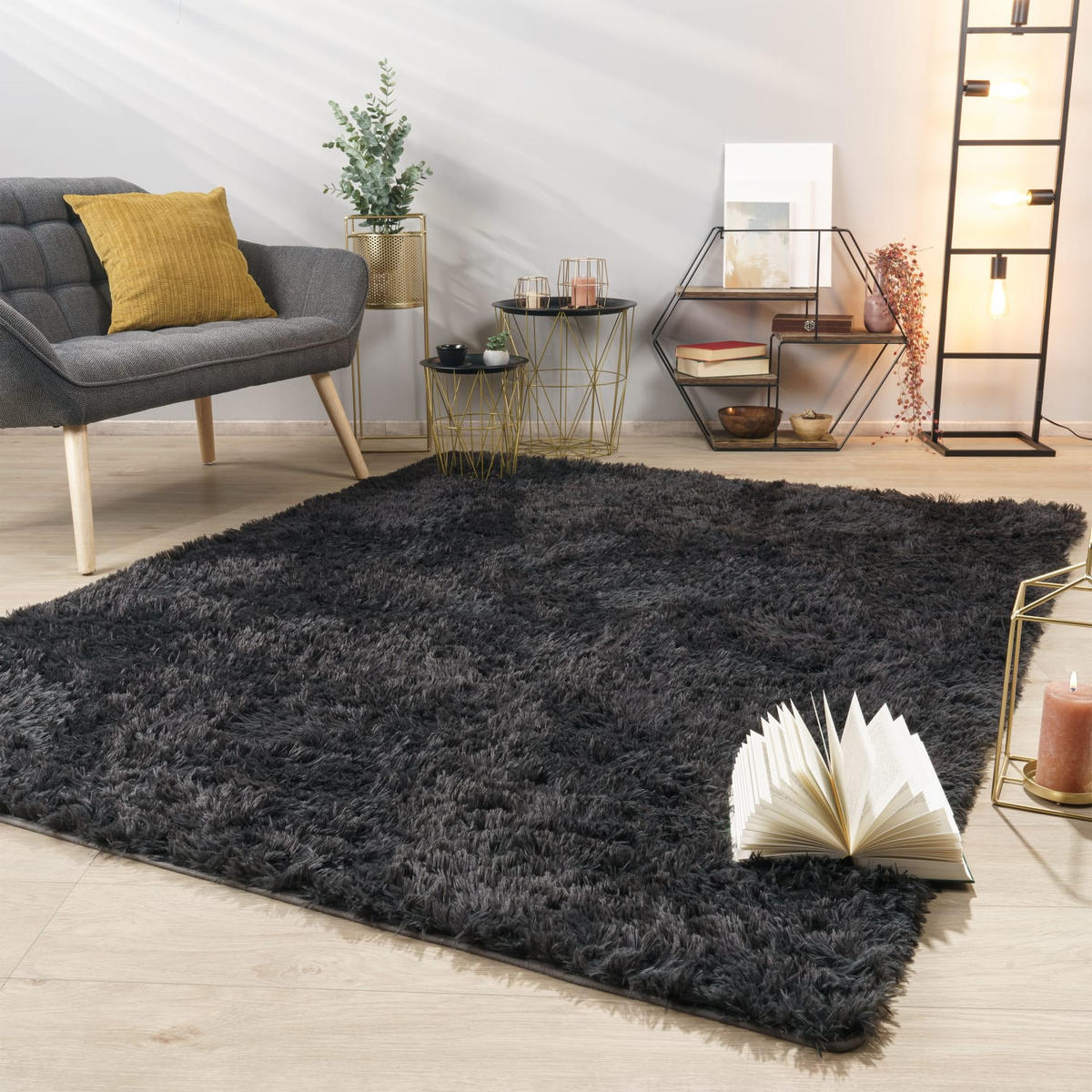 HOCHFLORTEPPICH Anthrazit 140 x 200 cm - Anthrazit, Kunststoff (140/200cm) - TT Home