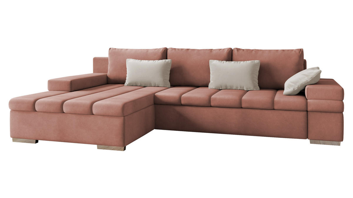 ECKSOFA Bangkok, Seite: Links - Silberfarben/Rosa, Holz/Textil (310/175cm) - MIRJAN24