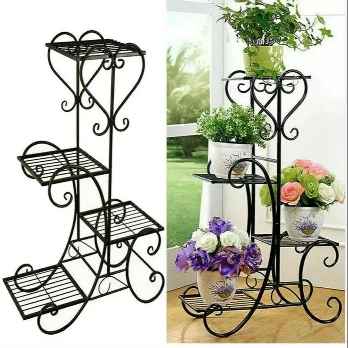 PFLANZENREGAL aus Metall 4-stufiger für drinnen und draußen, Garten, Terrasse, Schwarz - Schwarz, Metall (52/93/21cm) - Kaket