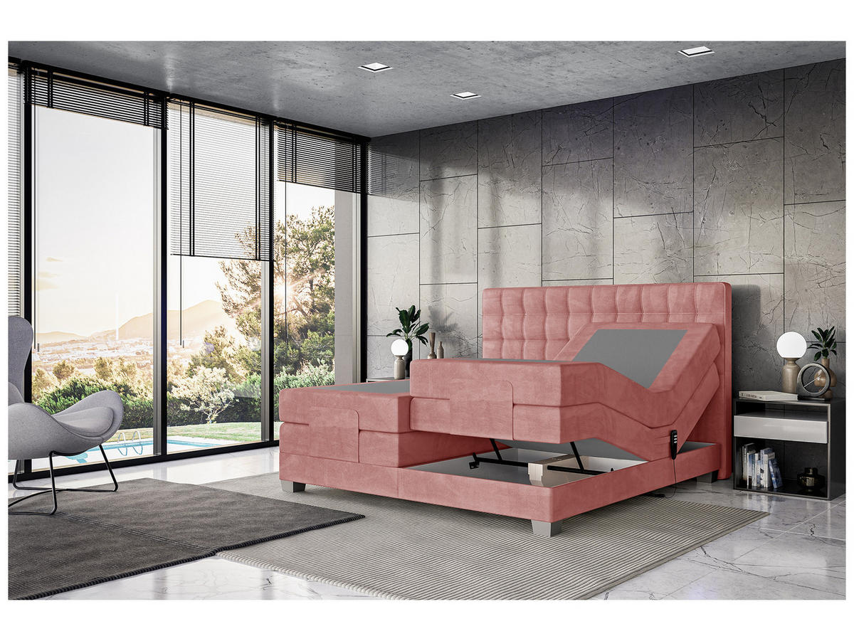 BOXSPRINGBETT Edison - Silberfarben/Rosa, Textil (200/200cm) - Meblini