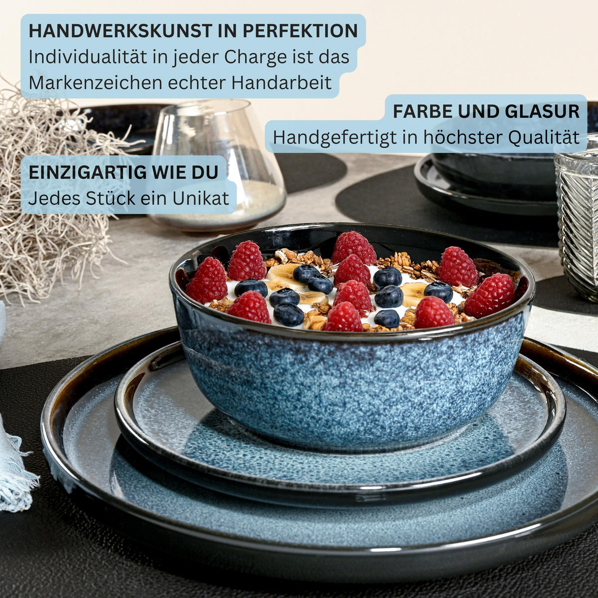 SCHALEN SET OSAKA - 6 teilig aus Steingut - Blau, Stein (16.2cm) - Sänger
