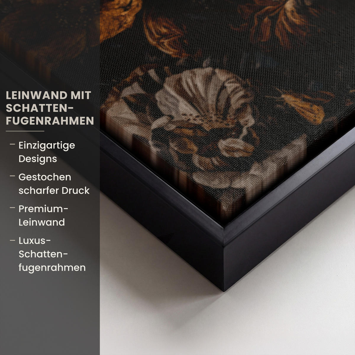 LEINWAND Bilder mit Rahmen - Frau - Luxus - Blumen - Schmetterling - Porträt - 90x90 - Schwarz, Textil (90/90cm) - MuchoWow