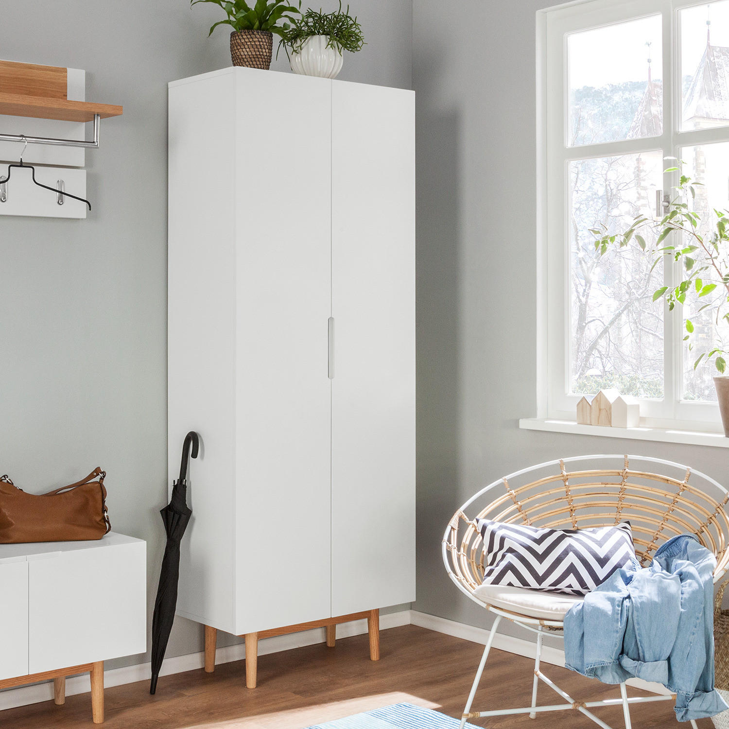 GARDEROBENSCHRANK - Eichefarben/Weiß, Holzwerkstoff (76/193/37cm) - home24