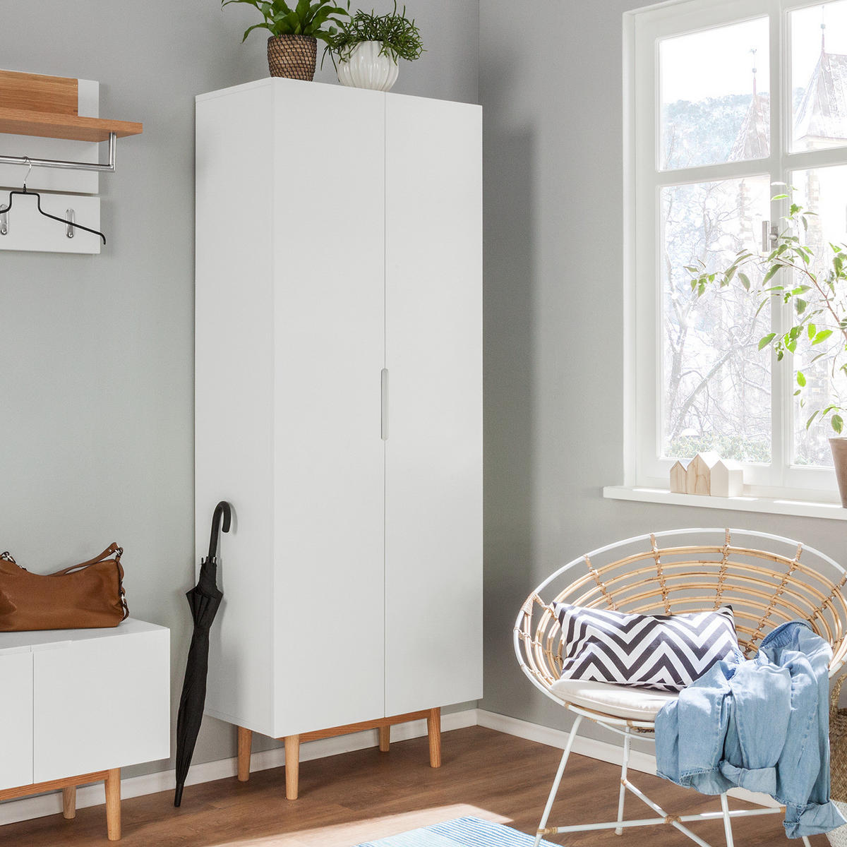 GARDEROBENSCHRANK - Eichefarben/Weiß, Holzwerkstoff (76/193/37cm) - home24