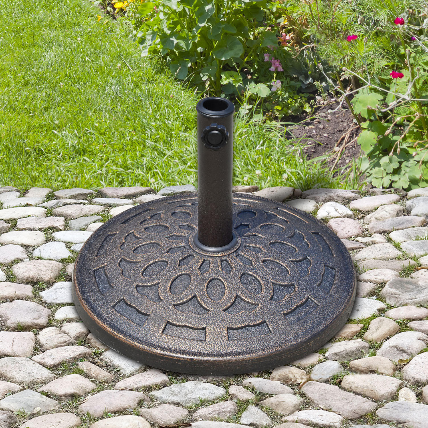 SONNENSCHIRMSTÄNDER 14kg rund 38/48mm Harz Bronze Ø48,5 x H34cm - Bronzefarben, Kunststoff (48.5/48.5cm) - Outsunny