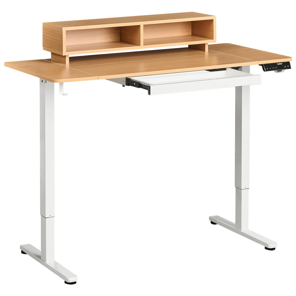 SCHREIBTISCH elektrisch höhenverstellbar 120/60 cm mit USB-Anschluss Hellbraun/Weiß Lucama - Hellbraun/Braun, Holzwerkstoff/Metall (60/120/88cm) - Beliani