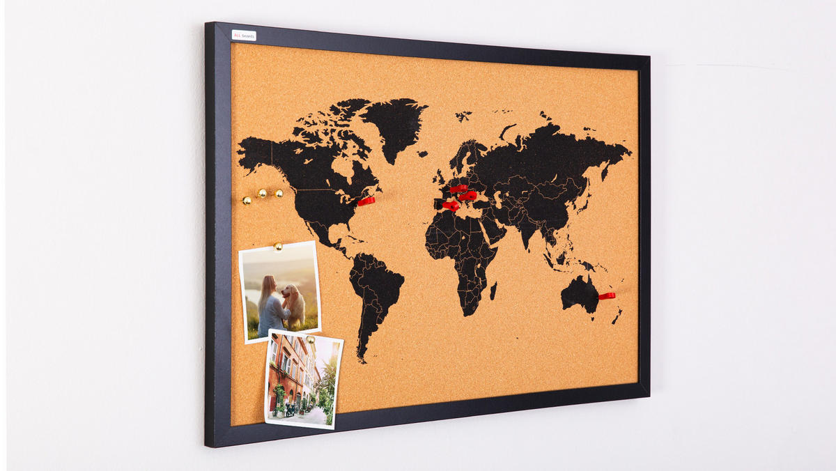 KORKTAFEL WELTKARTE, lackierter Holzrahmen, SCHWARZ, 60x40 cm - Braun, Holz (60/40/2cm) - ALLboards