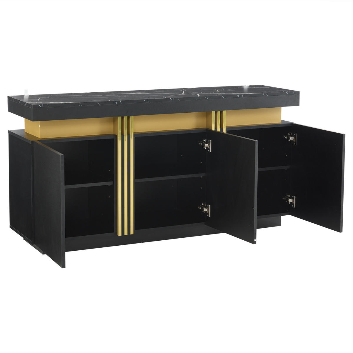 SIDEBOARD 140/38/70 cm in Schwarz mit 3 Türen und Marmoroptik - Schwarz, Holzwerkstoff (140/70/38cm) - BEAOK