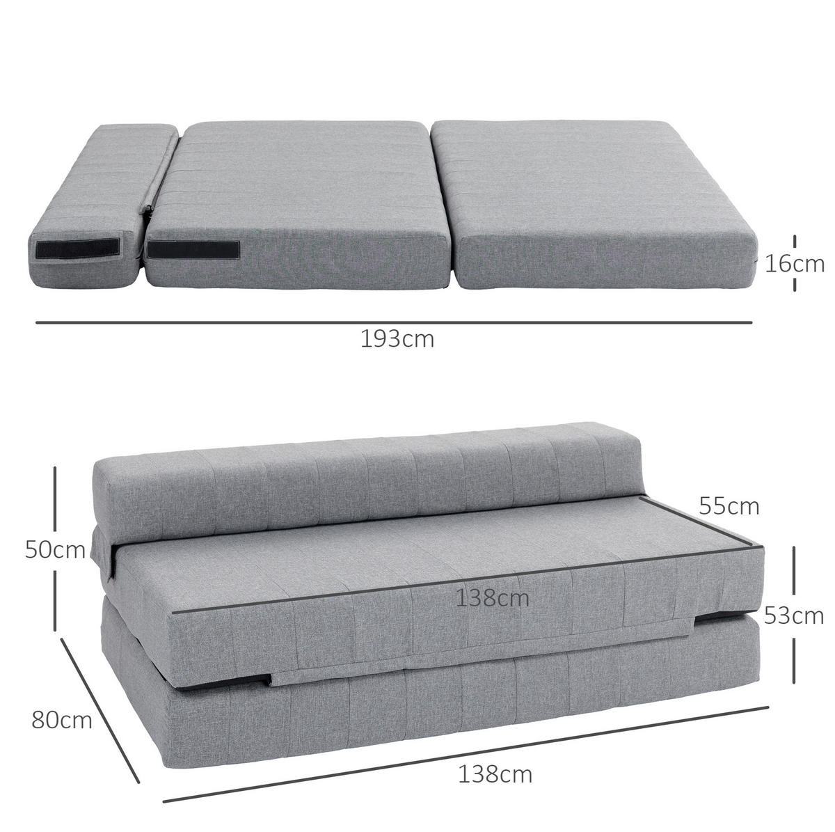 BODENSOFA Schlafsofa klappbar mit abnehmbarem Bezug 138/80/50 cm Grau - Grau, Textil (80/50/138cm) - Redom