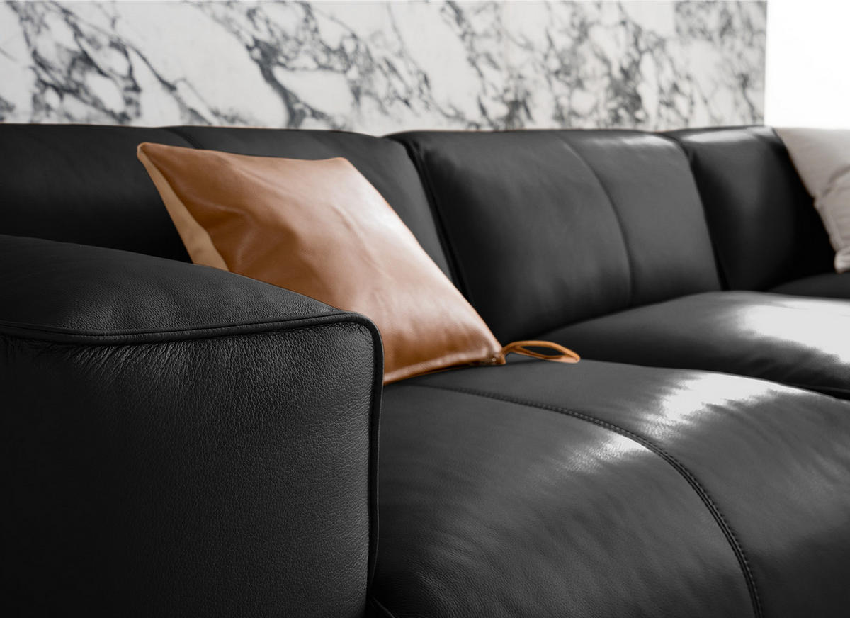 3-SITZER ECKSOFA mit Longchair - Schwarz, Leder/Kunststoff (284/173cm) - home24