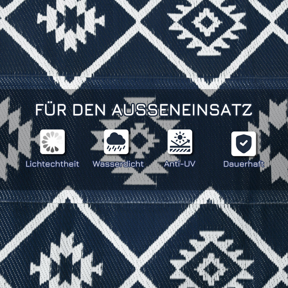 OUTDOORTEPPICH, Kunststoff, Blau+Weiß - Blau/Weiß, Kunststoff (274/182cm) - Outsunny