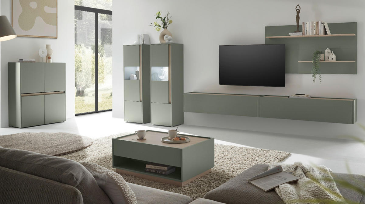 COUCHTISCH in Salbei Grün und Eiche, Wohnzimmertisch mit Schubkasten, 90 x 60 cm - Salbeigrün/Eichefarben, Holz/Holzwerkstoff (60/90/38cm) - Furn.Design