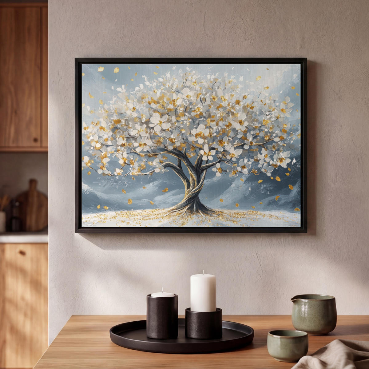 LEINWAND Bilder mit Rahmen - Baum - Winter - Baum des Lebens - Modern - Gold - 40x30 - Goldfarben, Textil (40/30cm) - MuchoWow