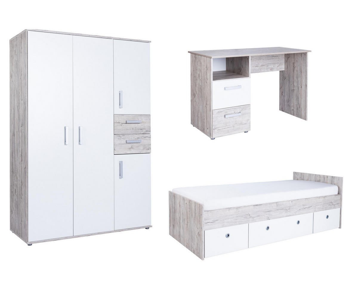 JUGENDZIMMER-SET Bente 3-tlg. - Eichefarben/Silberfarben, Holzwerkstoff/Kunststoff (1/1/1cm) - arthur berndt