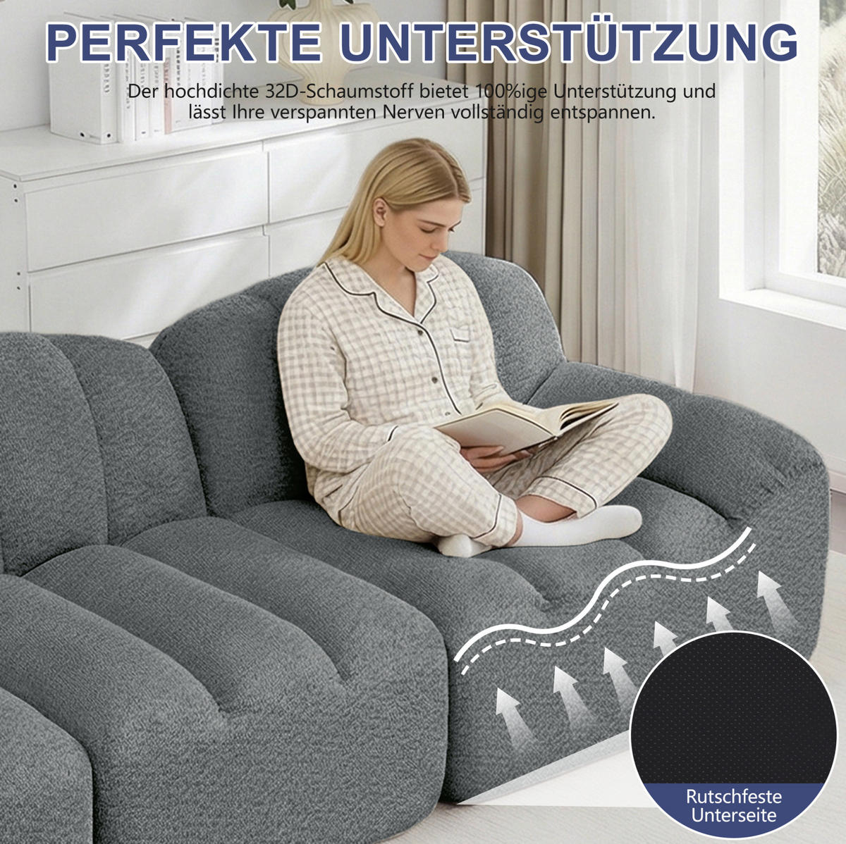 ECKSOFA 288/165/79 grau aus Fleece mit Ottoman und modularem Aufbau - Grau, Textil (165/288cm) - OKWISH