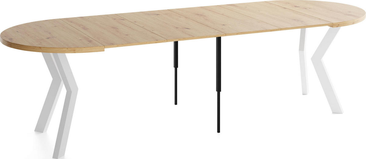 ESSTISCH Savio Weiß rund ausziehbar verlängerbar XXL, Eiche Artisan Hellbraun 100-300/100/77 cm - Braun/Weiß, Holz/Holzwerkstoff (100/300/77cm) - WFL GROUP
