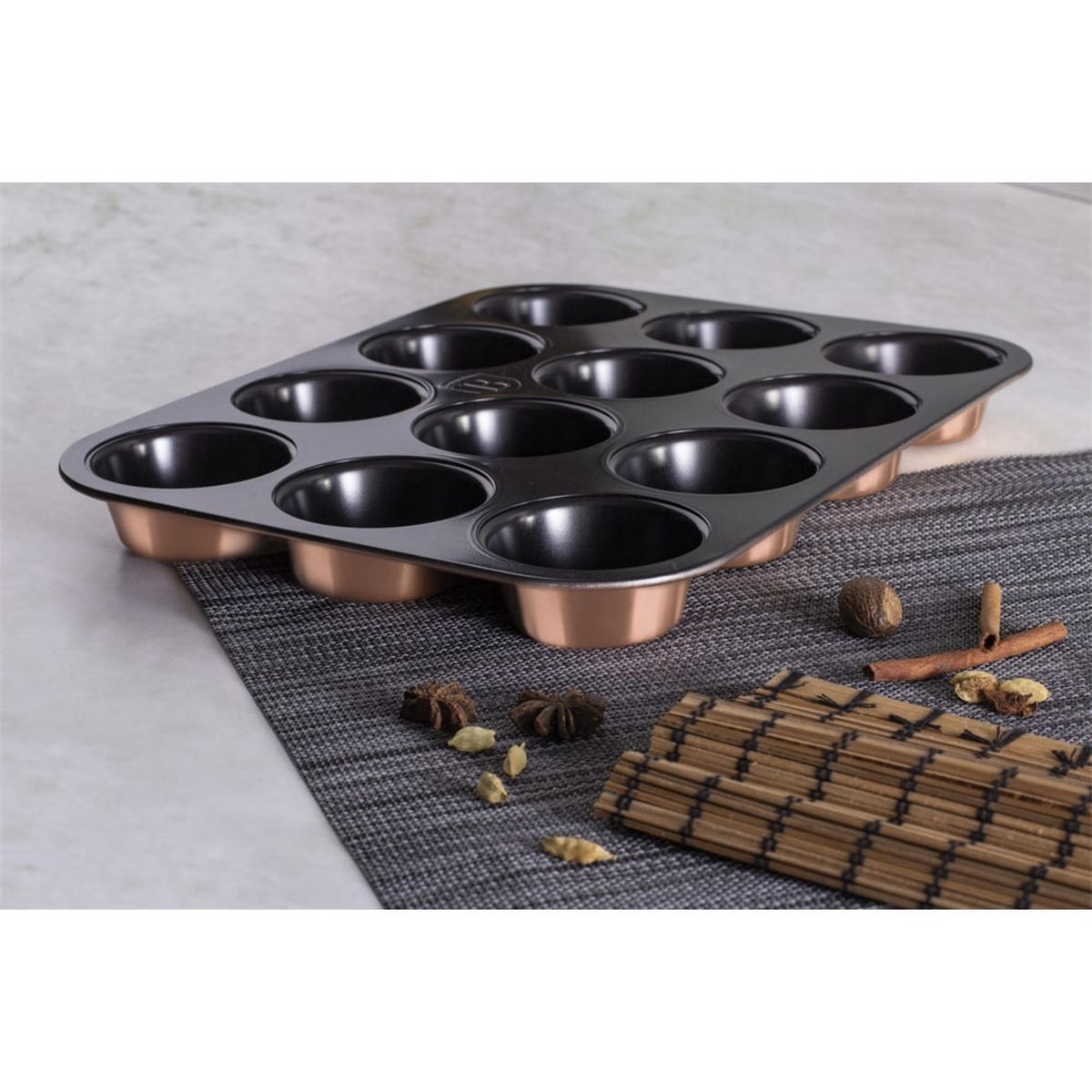 MUFFIN-BACKFORM x12 Metallic Rose Gold BH6473 - Schwarz, Metall (26.5/3/36cm) - Berlinger Haus