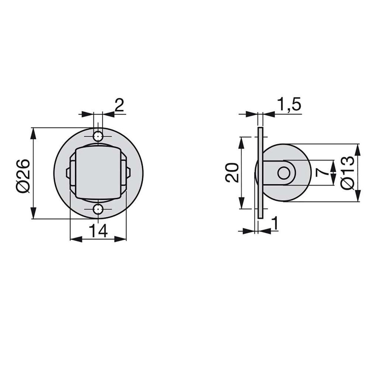 ROLLEN für Möbel, für Schwenkdeckel, Durchmesser 13mm, Stahl und Kunststoff 20er-set - Zinkfarben, Metall (2.6/2/2.6cm) - EMUCA