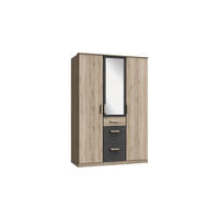 KLEIDERSCHRANK Cariba in Eiche San Remo und Graphit - Drehtürenschrank 3 türig mit Spiegel - Braun, Holzwerkstoff (135/199/58cm)