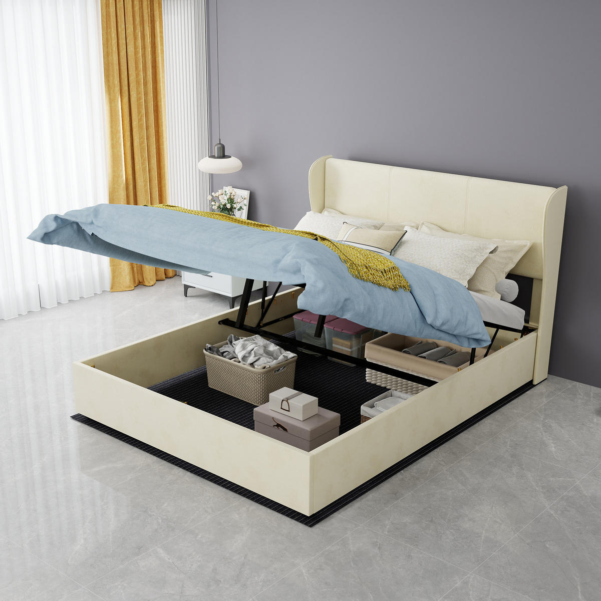 POLSTERBETT 140/200 cm in Beige mit Gepolstertem Kopfteil Stoff Modernes Design - Beige, Holzwerkstoff/Textil (140/200cm) - STILVORA
