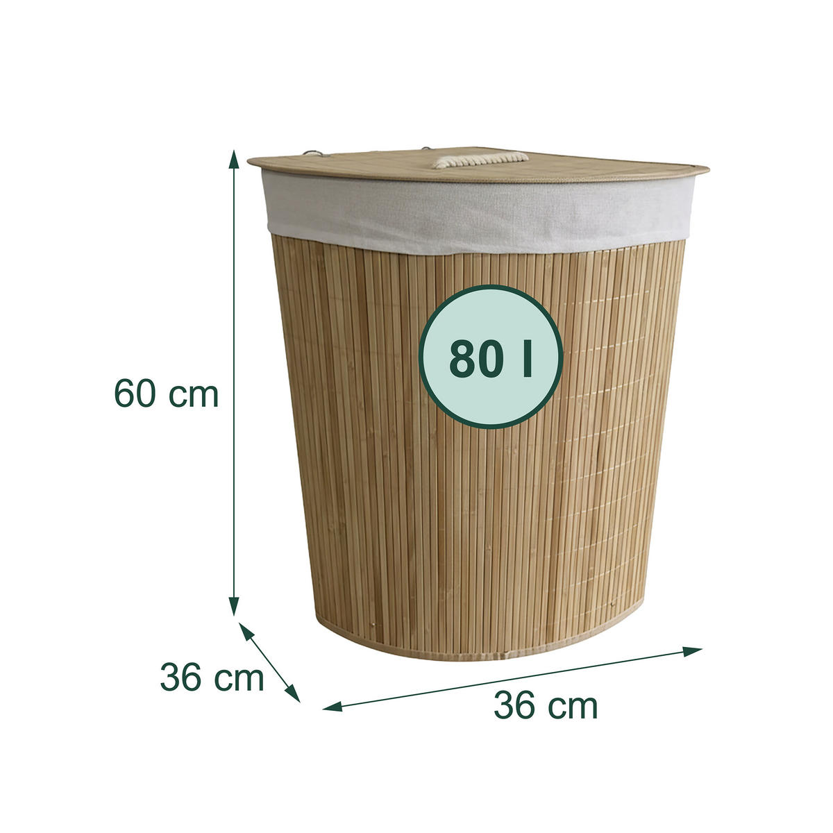 ECKWÄSCHEKORB - Hellbraun, Holz/Textil (36/60/36cm) - Relaxdays