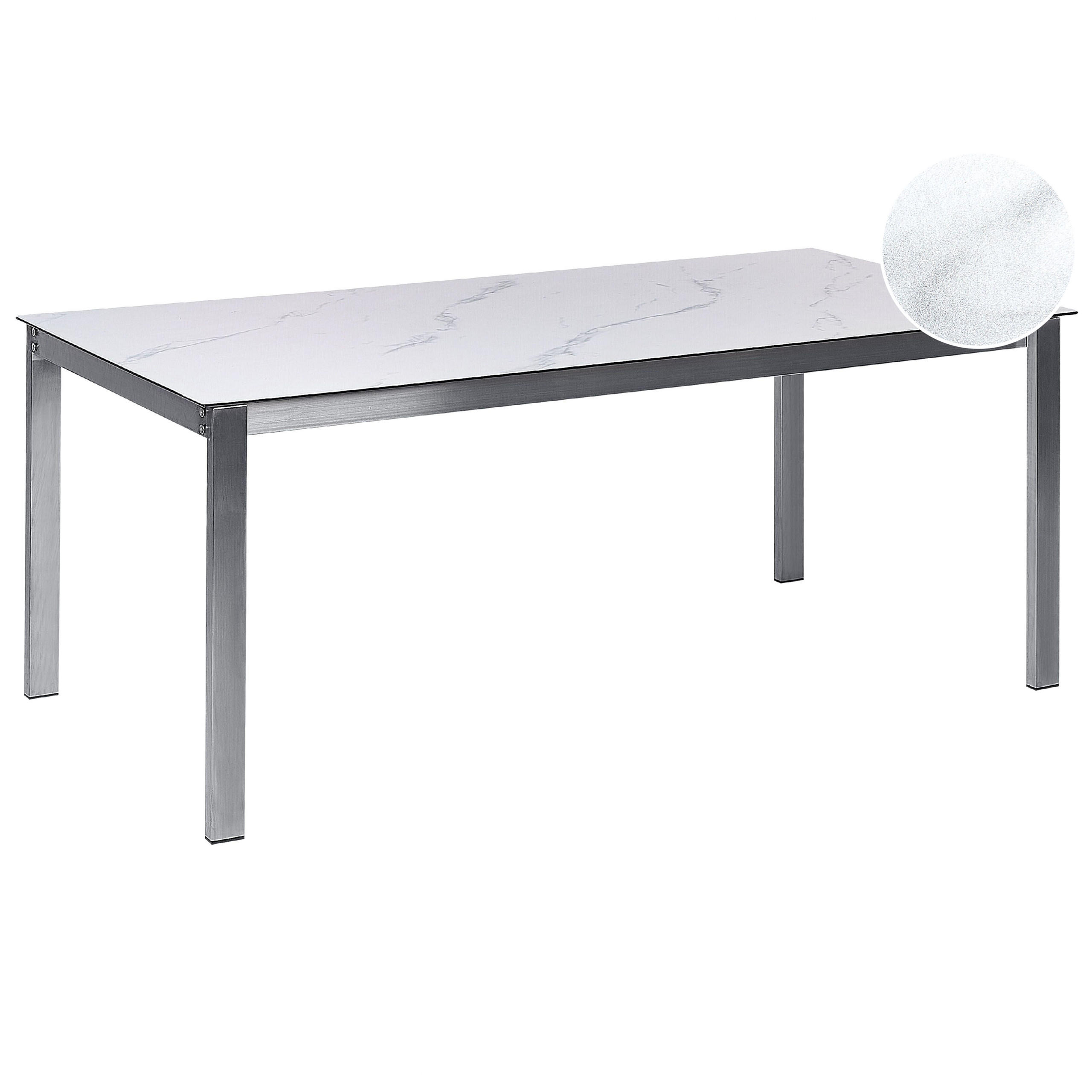 GARTENTISCH Keramik-Glas Marmor Optik weiß 180/90 cm Cosoleto - Hellgrau/Weiß, Glas (180/90/75cm) - Beliani