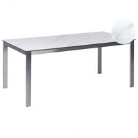 GARTENTISCH Keramik-Glas Marmor Optik weiß 180/90 cm Cosoleto - Hellgrau/Weiß, Glas (180/90/75cm) - Beliani