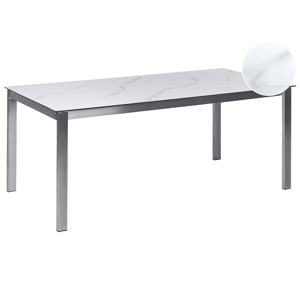 GARTENTISCH Keramik-Glas Marmor Optik weiß 180/90 cm Cosoleto - Hellgrau/Weiß, Glas (180/90/75cm) - Beliani