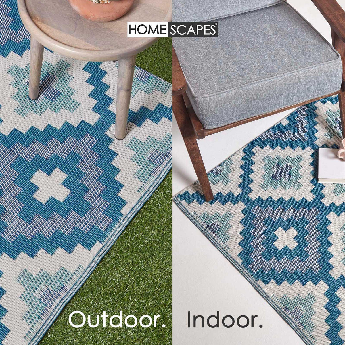 OUTDOORTEPPICH-LÄUFER Mia geometrisch gemustert 75/200 cm - Blau, Kunststoff (75/200cm) - Homescapes
