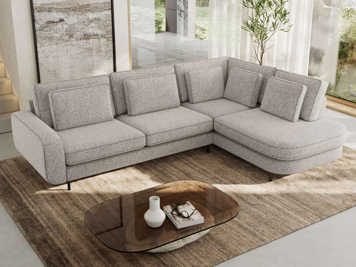 ROHOVÁ SEDAČKA CALENO L - Světle šedá Strukturovaná látka - Levá Strana - černá/světle šedá, kov/textil (317/225cm) - MKS